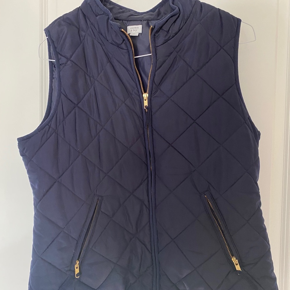 Navy Quilted Vest with Gold Details